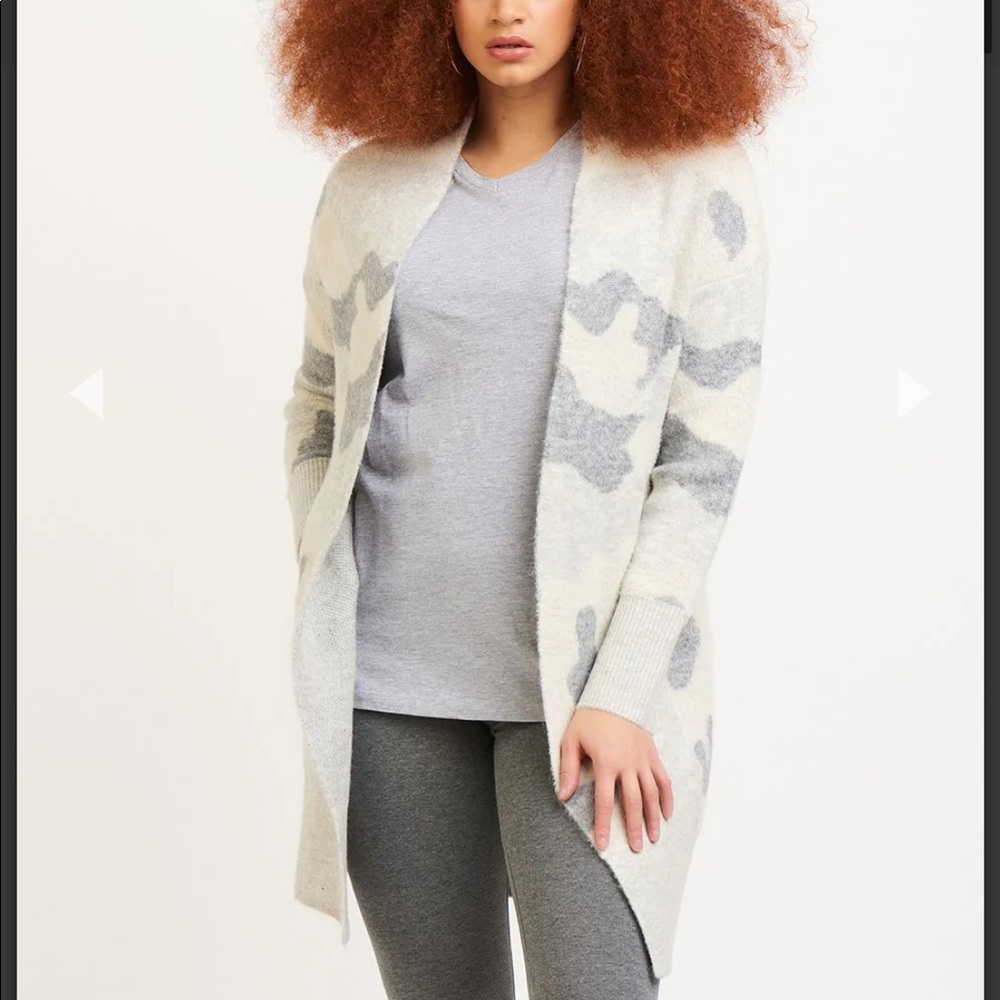 DEX Grey Camouflage Long Cardigan Sweater